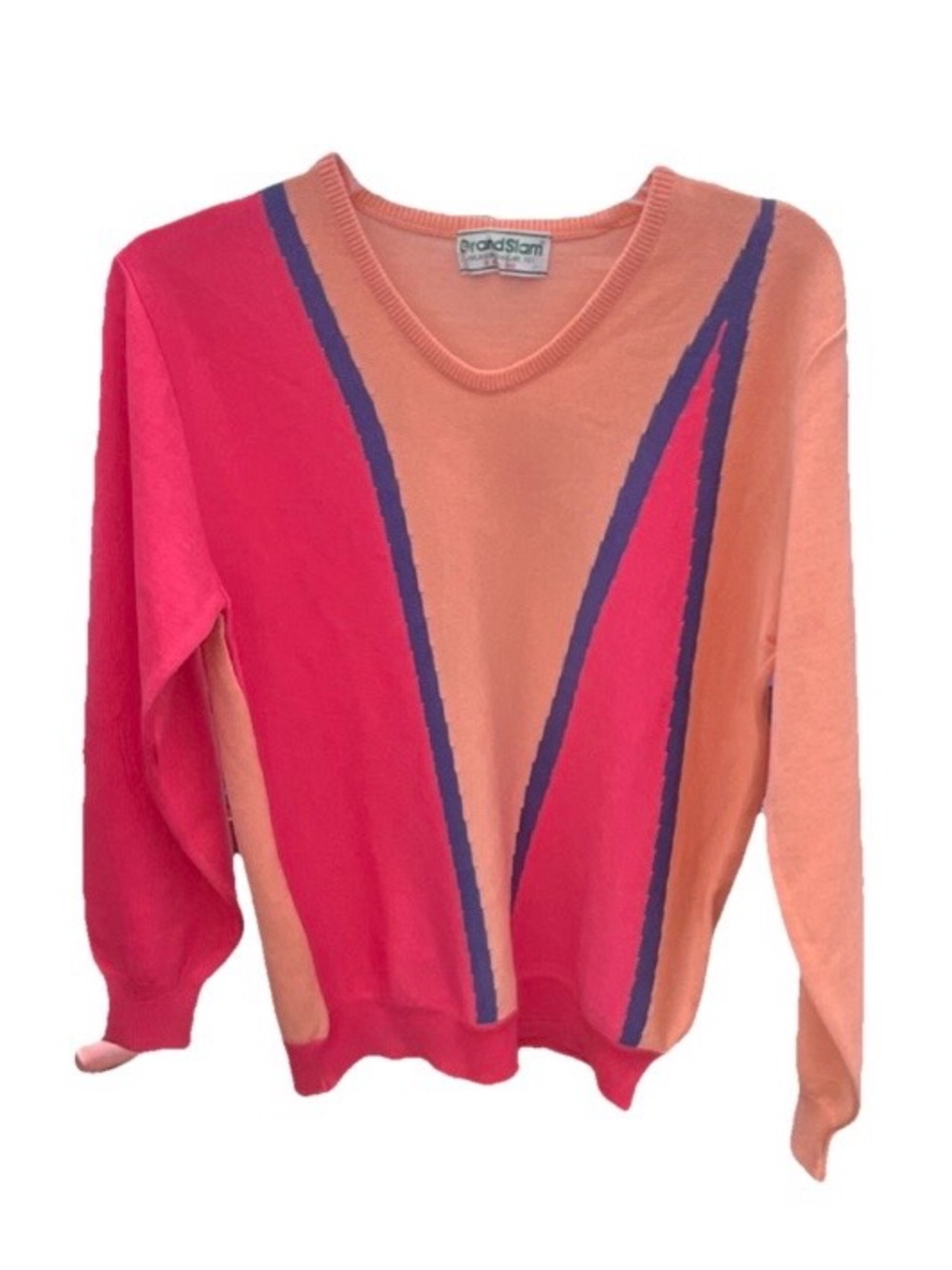 Grand Slam Peach & Hot Pink Scoop Neck Colorblock Sweater